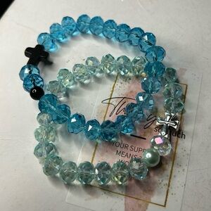 Aqua Crystal Cross Bracelet